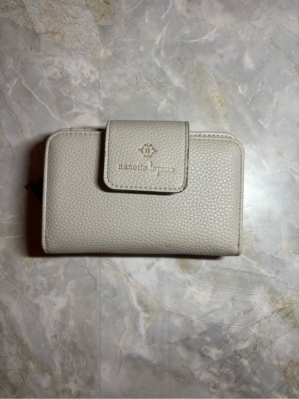 Nanette Lepore Cream Pebbled Leather Snap Wallet